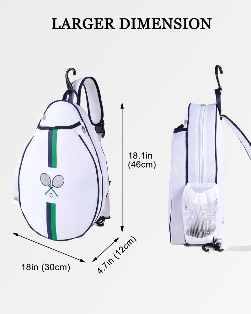 Rejolly Tennis Racket Bag for Women Men One Shoulder Crossbody Sling Bag Water Resistant Racquet Cover for 2 Tennis Rackets, Pickleball Paddles, Badminton Racquet White Blue Green Stripe - Image 3