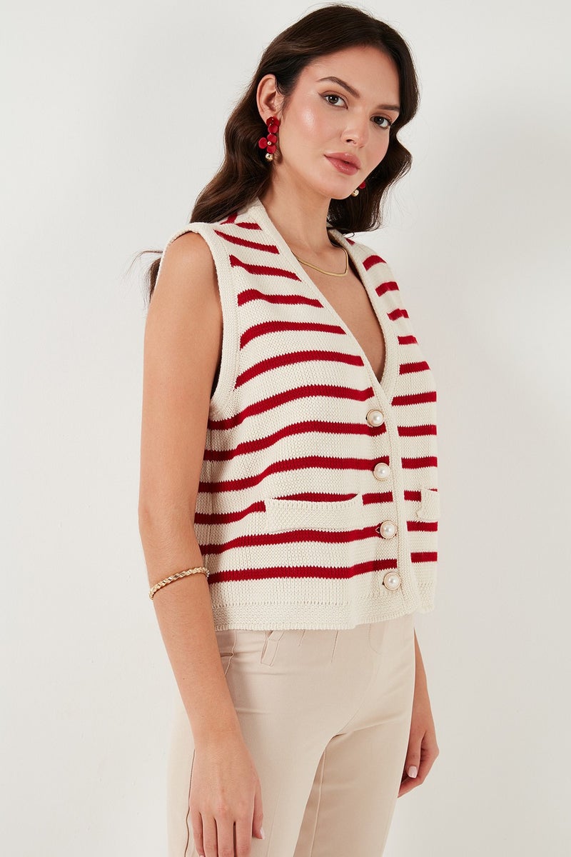 Lela Striped Oversize Fit V Neck Buttoned Vest Women's Vest 4616175  - Image 5