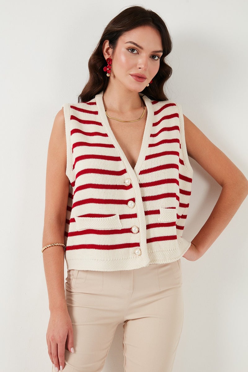 Lela Striped Oversize Fit V Neck Buttoned Vest Women's Vest 4616175  - Image 4