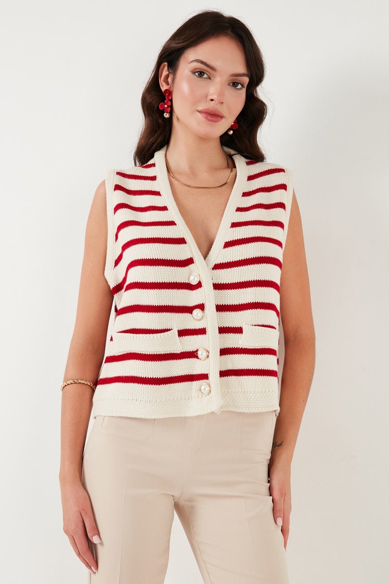 Lela Striped Oversize Fit V Neck Buttoned Vest Women's Vest 4616175  - Image 3