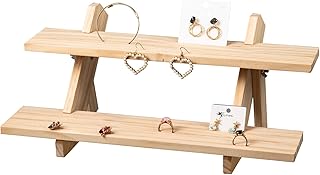 Eiyye Eiyye 2-Tier Retail Display Riser Earring & Ring Holder Stand Unfinished Rustic Wood Frame Display Removable Showcase  - Image 1