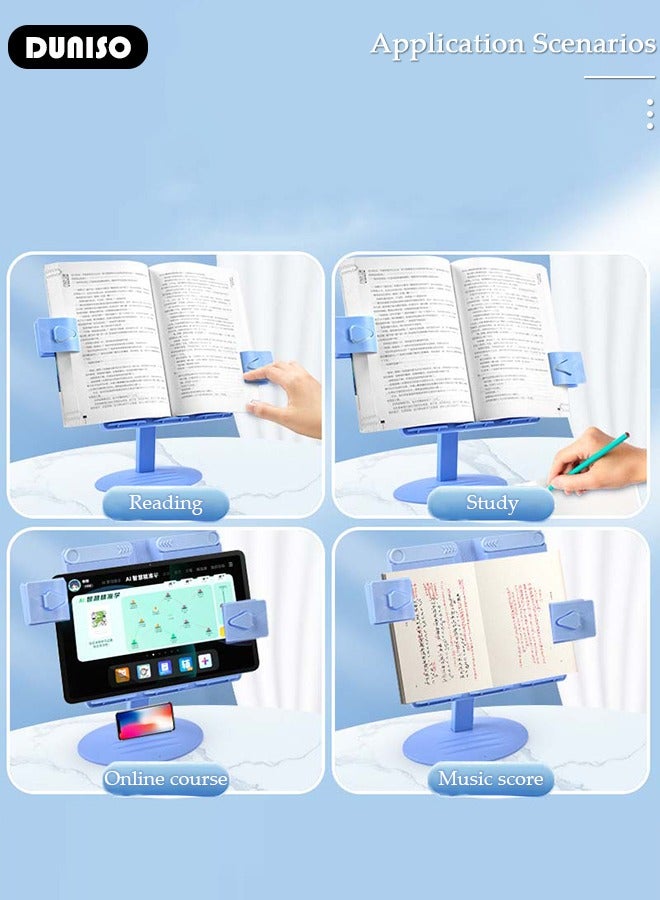 DUNISO Book Stand Holder for Kids, Book Holder for Reading, Foldable Reading Rack, Portable Book Holders Tray and Page Paper Clips, Desk Table Bookstand for Children Girls Boys - Image 2