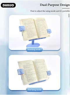 DUNISO حامل كتب للأطفال، حامل كتب للقراءة، رف قراءة قابل للطي، حامل كتب محمول ومشابك ورق الصفحات، حامل كتب طاولة مكتب للأطفال والبنات والأولاد  - Image 3