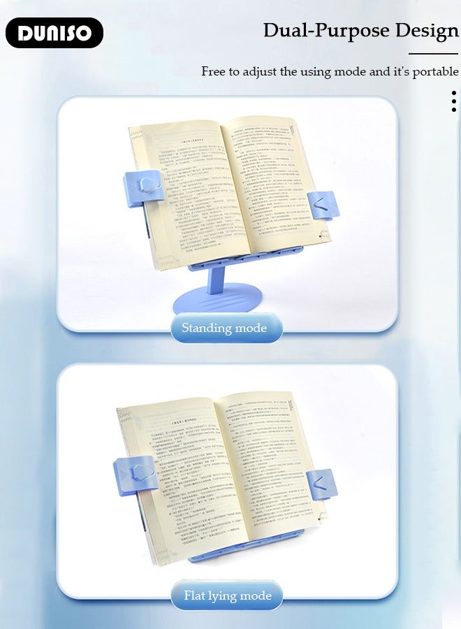 DUNISO Book Stand Holder for Kids, Book Holder for Reading, Foldable Reading Rack, Portable Book Holders Tray and Page Paper Clips, Desk Table Bookstand for Children Girls Boys - Image 3