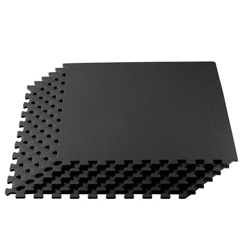 We Sell Mats 3/8 Inch Thick Multipurpose Exercise Floor Mat with EVA Foam, Interlocking Tiles, Anti-Fatigue for Home or Gym, 24 in x 24 in, Black (M24-10M) - Image 1