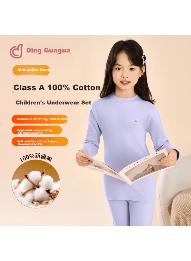 Dingguagua Girls' Thermal Underwear Set Autumn Clothes Purple Pink M 150