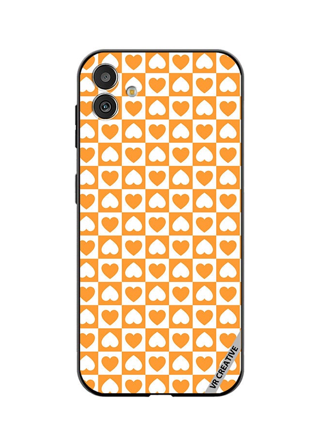 VR CREATIVE Protective Case Cover For Samsung Galaxy M13 5G Seamless Pattern With White And Orange Checkerboard And Hearts Design Multicolour - Image 1