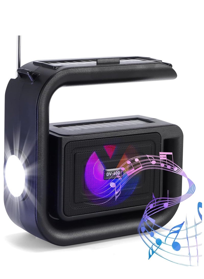 Solar Bluetooth Speaker with Super Bright Torch and FM Radio, Portable Wireless Speaker with Bluetooth 5.3 HD Audio LED Atmosphere Lamp for Camping Hiking Indoor and Outdoor  - Image 1