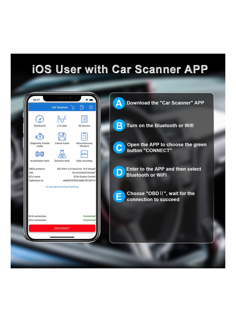 ماسح ضوئي للسيارة بلوتوث، أداة مسح ضوئي تشخيصي تلقائي، قارئ رمز خطأ السيارة، قارئ خطأ السيارة SinoTrack Obd2، قارئ رمز السيارة اللاسلكي لنظام iOS وAndroid متوافق مع بروتوكول obdii، بلوتوث 4.2