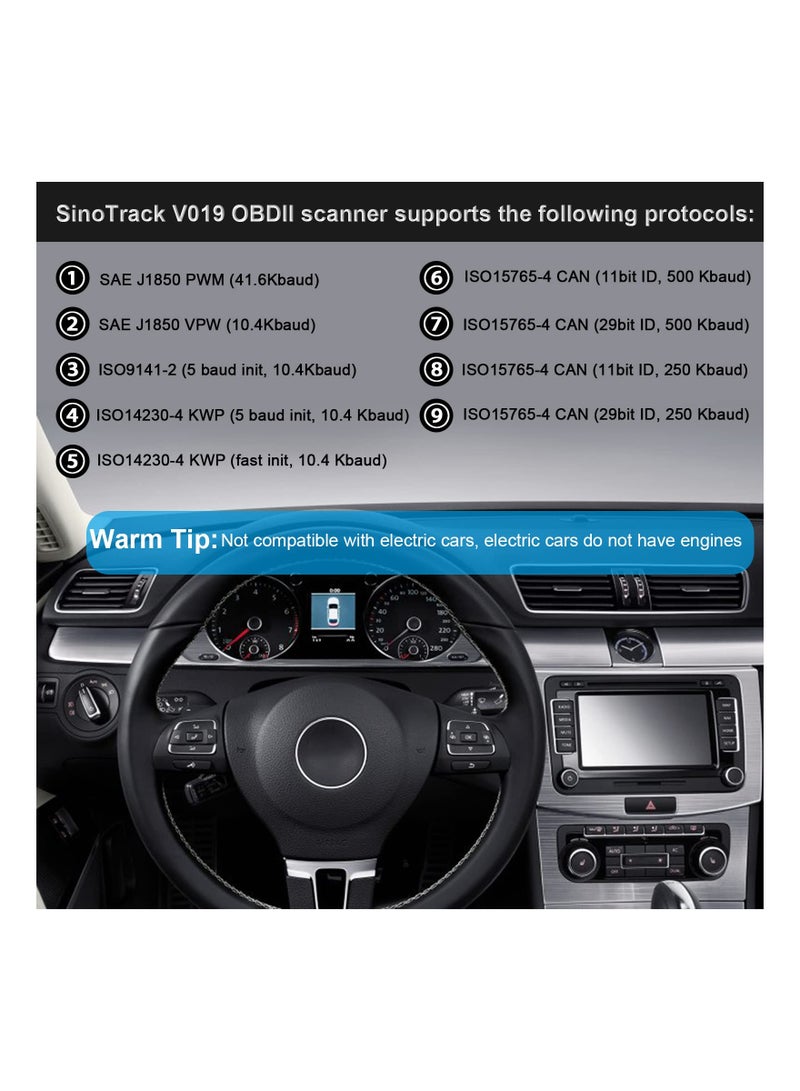 ماسح ضوئي للسيارة بلوتوث، أداة مسح ضوئي تشخيصي تلقائي، قارئ رمز خطأ السيارة، قارئ خطأ السيارة SinoTrack Obd2، قارئ رمز السيارة اللاسلكي لنظام iOS وAndroid متوافق مع بروتوكول obdii، بلوتوث 4.2