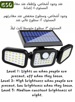 emergency light solar，Outdoor solar lights, high-brightness LED wireless solar-powered motion sensor lights; 3 adjustable lamp heads, 270° wide-angle illumination, IP65 waterproof, ultra-bright floodlight, 3 lighting modes. - view 2