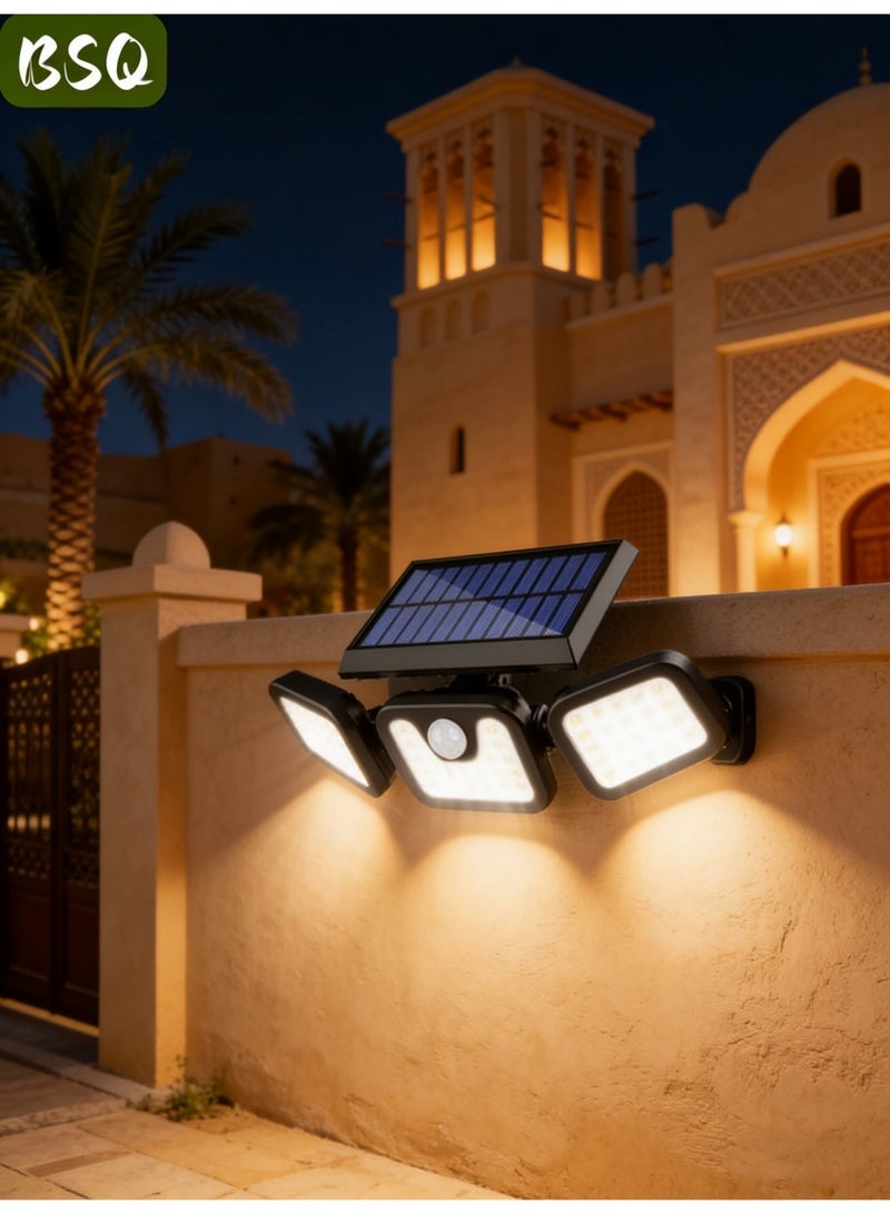 بي إس كيو مصابيح شمسية خارجية، مصابيح LED لاسلكية عالية السطوع تعمل بالطاقة الشمسية ومزودة بمستشعر حركة؛ ثلاثة رؤوس مصابيح قابلة للتعديل، إضاءة واسعة بزاوية 270 درجة، مقاومة للماء بمعيار IP65، كشاف ضوئي فائق السطوع، 3 أوضاع إضاءة. - Image 5