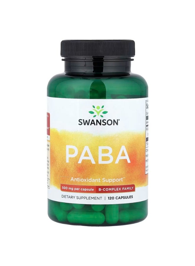 SWANSON PABA, 500 mg, 120 Capsules - Image 1