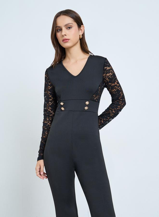 تايك تو جمبسوت واسع بأكمام دانتيل أسود - Image 2