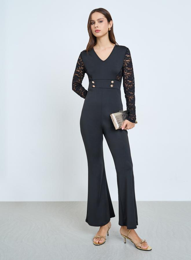 تايك تو جمبسوت واسع بأكمام دانتيل أسود - Image 1