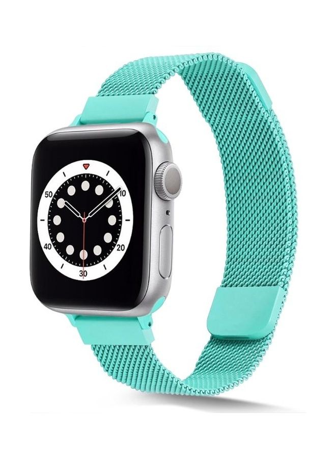 NIBEMINENT Small Waist Dual Section Milan Replacement Watchband For Apple Watch Series 7/6/SE/5/4/3/2/1 41/40/38mm Soft Blue - Image 2