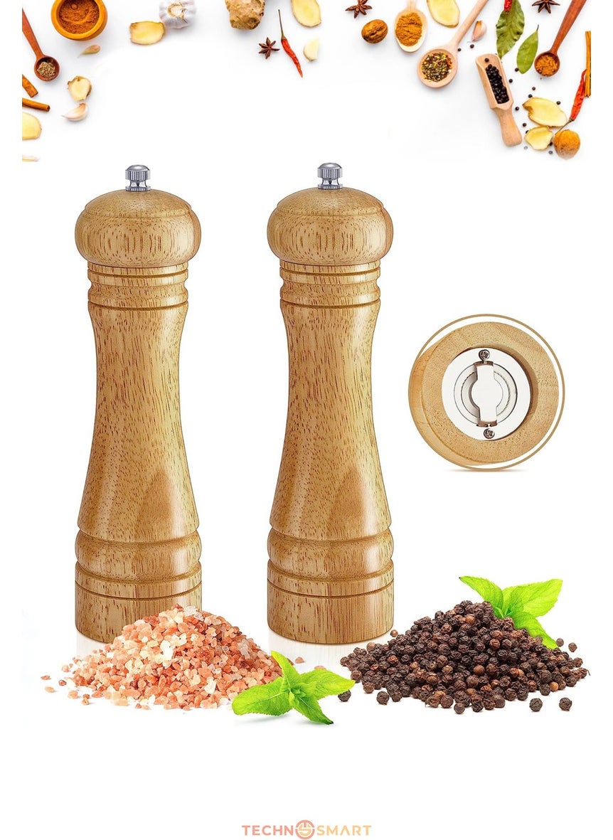 Technosmart Spice Grinder Wooden Mill Black Pepper Salt Coffee Manual Hand Mill Set of 2  - Image 1
