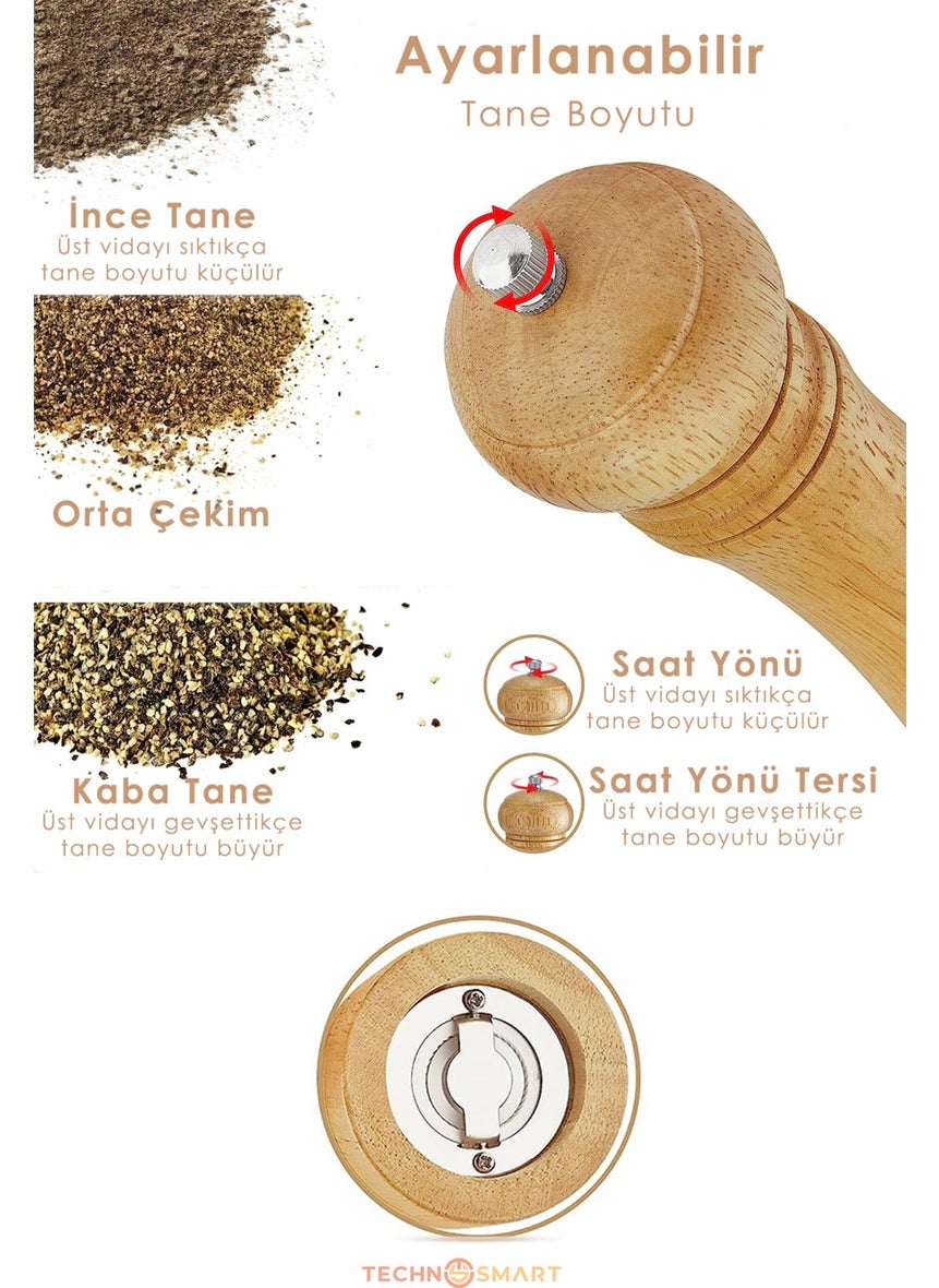 Technosmart Spice Grinder Wooden Mill Black Pepper Salt Coffee Manual Hand Mill Set of 2  - Image 3