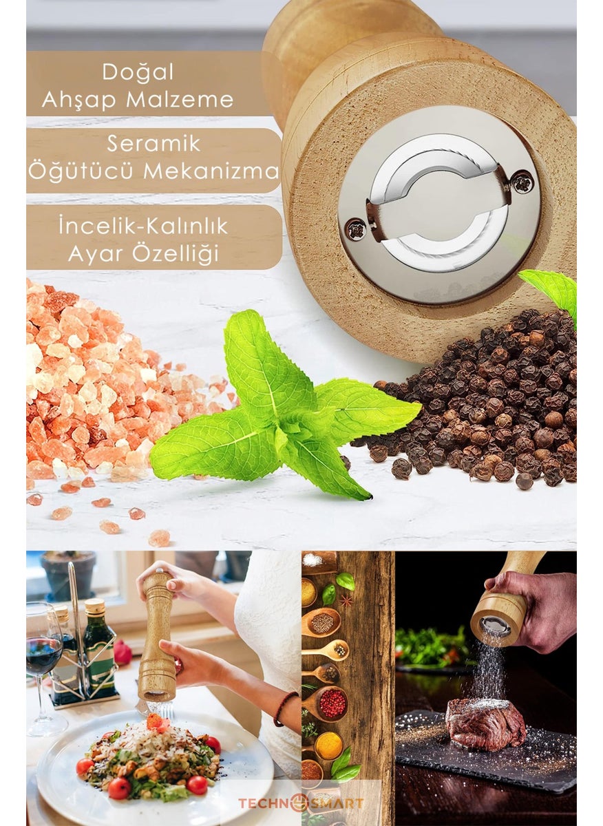 Technosmart Spice Grinder Wooden Mill Black Pepper Salt Coffee Manual Hand Mill Set of 2  - Image 2
