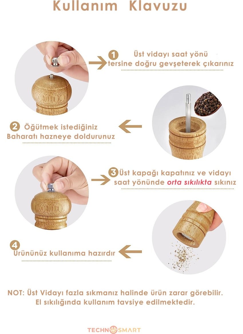 Technosmart Spice Grinder Wooden Mill Black Pepper Salt Coffee Manual Hand Mill Set of 2  - Image 4