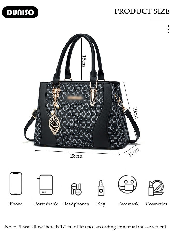 DUNISO Faux Leather Handbag With Top Handle,Large Capacity Women’s Shoulder Bag,Cross-Body Purse For Ladies With Zipper, All-Match Messenger Bag,Simple Vintage Print Tote Bag For Daily, Work, Travel  - Image 4