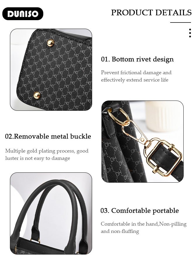 DUNISO Faux Leather Handbag With Top Handle,Large Capacity Women’s Shoulder Bag,Cross-Body Purse For Ladies With Zipper, All-Match Messenger Bag,Simple Vintage Print Tote Bag For Daily, Work, Travel  - Image 5