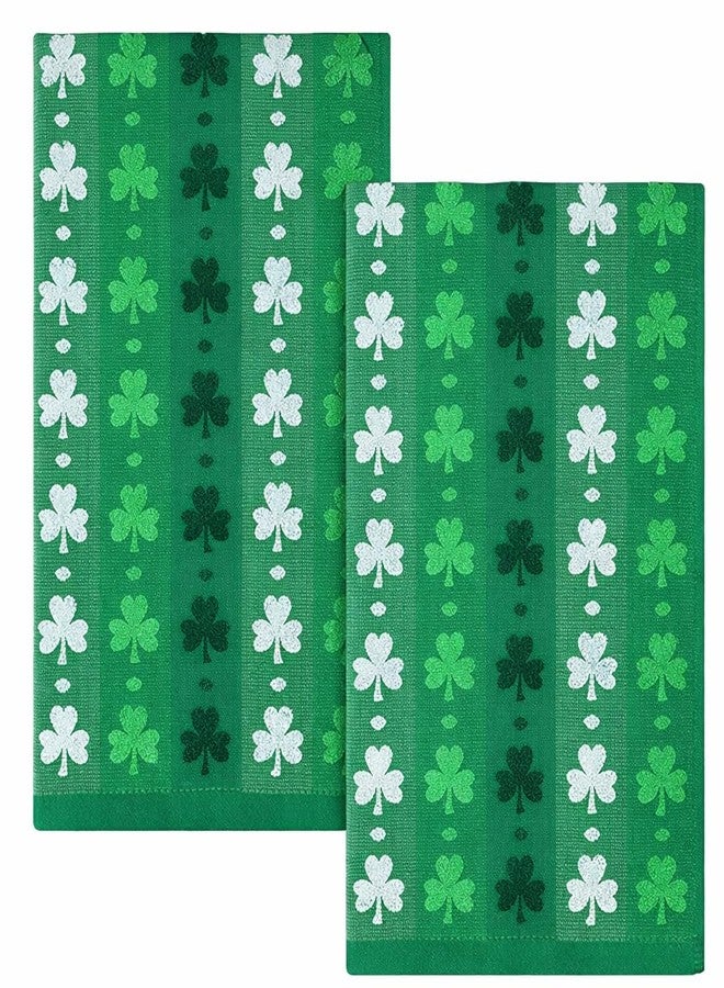 Hallswl 2pcs 16 x 27 Inch St. Patrick's Day Hand Towels 3D Green Shamrock Jacquard Bath Towel Irish Clover Cotton Soft Bathroom Kitchen Decorative Set for St. Patrick's Day Holiday Decor Gift - Image 1