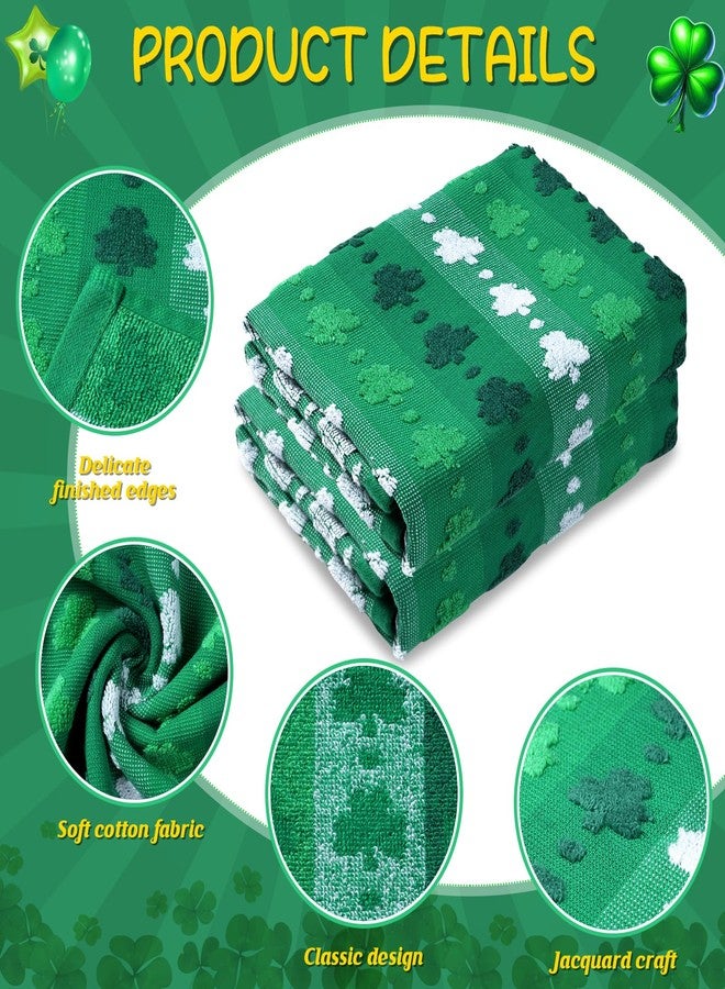 Hallswl 2pcs 16 x 27 Inch St. Patrick's Day Hand Towels 3D Green Shamrock Jacquard Bath Towel Irish Clover Cotton Soft Bathroom Kitchen Decorative Set for St. Patrick's Day Holiday Decor Gift - Image 3