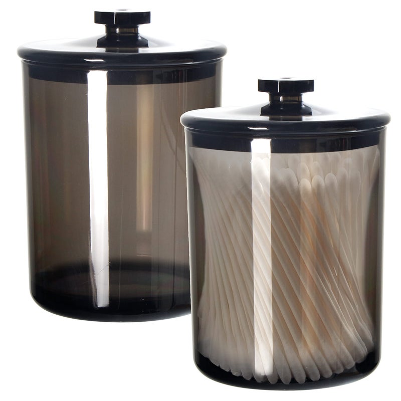 Youngever Black Plastic Apothecary Jars Qtip Holder Cotton Swab Holder Bathroom Vanity Organizer for Cotton Balls Cotton Pads Qtips 2 Sets 15 Ounce