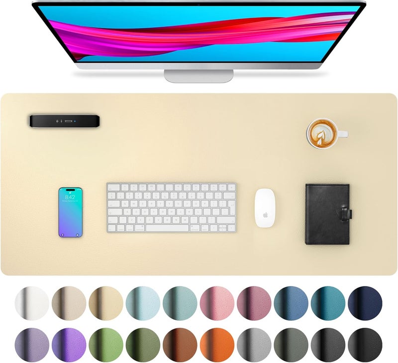 Aothia Leather Desk Pad Protector, Mouse Pad, Office Desk Mat, Non-Slip PU Leather Desk Blotter, Laptop Desk Pad, Waterproof Desk Writing Pad for Office and Home (23.6" x 13.7", Soft Yellow) - Image 1