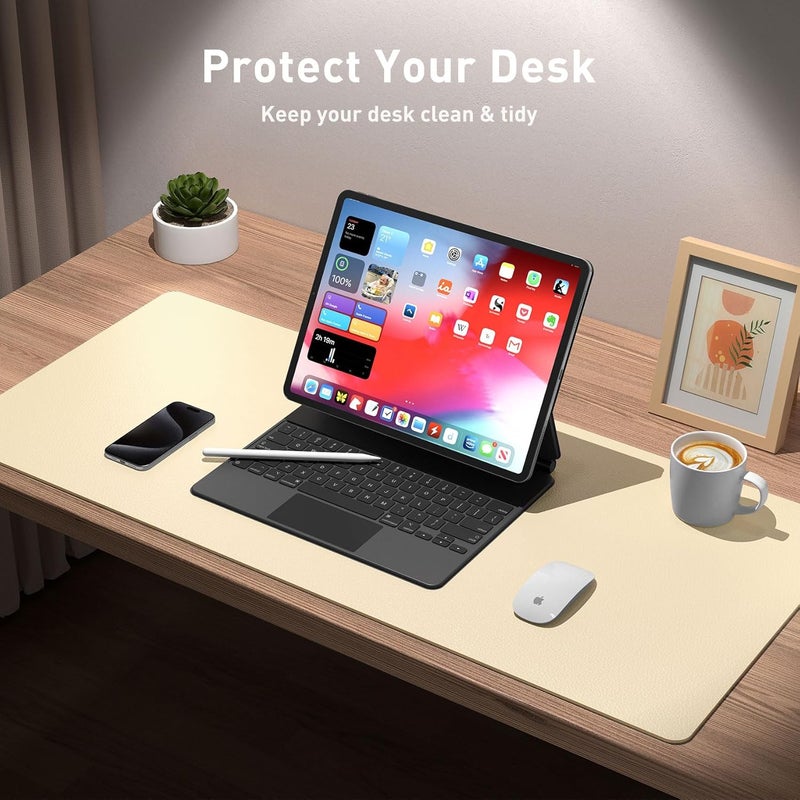 Aothia Leather Desk Pad Protector, Mouse Pad, Office Desk Mat, Non-Slip PU Leather Desk Blotter, Laptop Desk Pad, Waterproof Desk Writing Pad for Office and Home (23.6" x 13.7", Soft Yellow) - Image 3