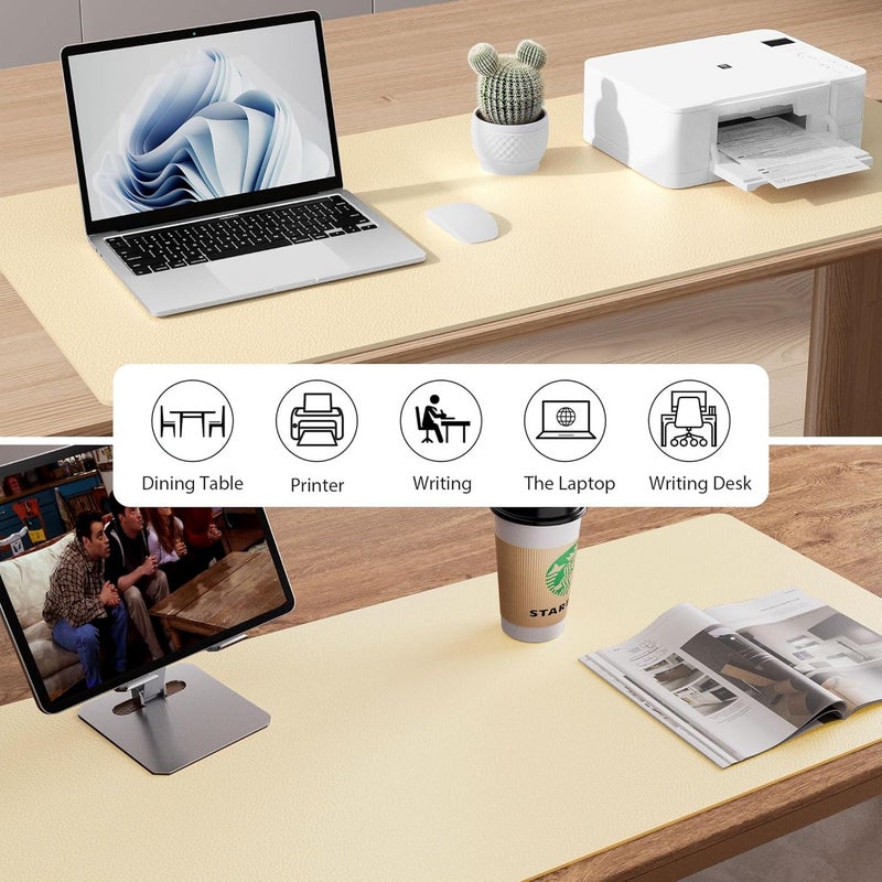 Aothia Leather Desk Pad Protector, Mouse Pad, Office Desk Mat, Non-Slip PU Leather Desk Blotter, Laptop Desk Pad, Waterproof Desk Writing Pad for Office and Home (23.6" x 13.7", Soft Yellow) - Image 5
