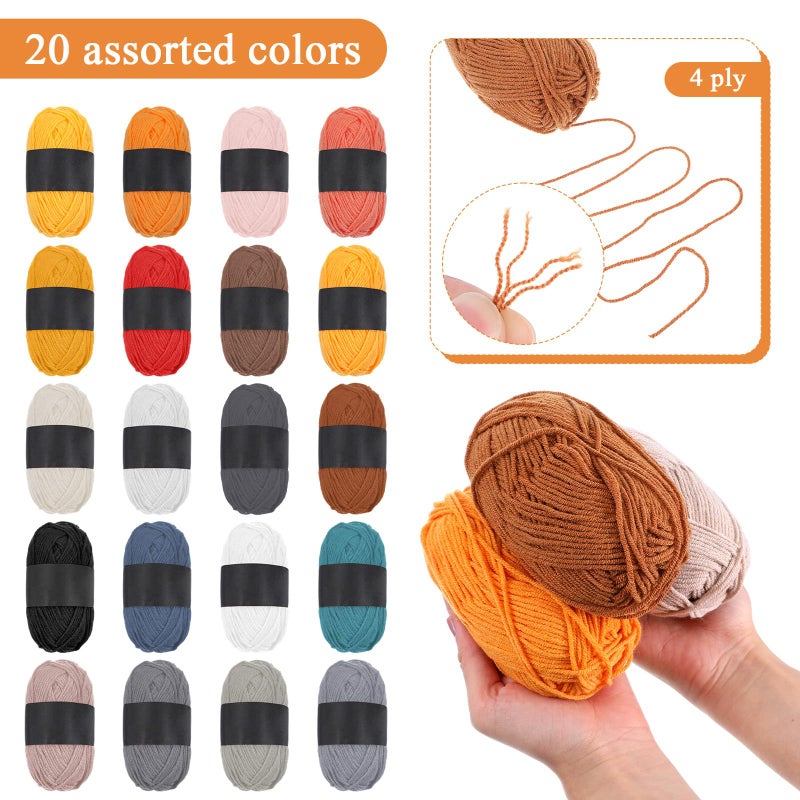 Lemecima 20 Skeins Milk Cotton Yarn for Crocheting - Premium Soft 4-Ply Sport Weight Cotton Yarn Bulk Set, 45-50g Each/110 Yards per Skein, Earth Tone Assorted Colors for DIY Crafts and Projects - Image 3
