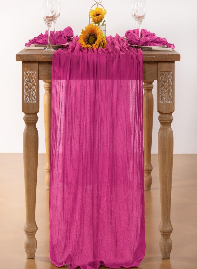 DeZerlor Hot Pink Cheesecloth Table Runner 4 Pack Spring Table Runners Boho Gauze 120 Inches Fuschia Cheese Cloth Table Decor for Wedding Bridal Baby Shower Valentine's Day - Image 2