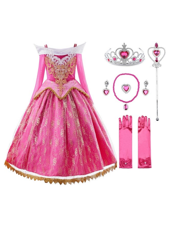 JerrisApparel JerrisApparel Girls Pink Princess Costume Halloween Cosplay Party Dress up (Pink with Accessories, 5)  - Image 1