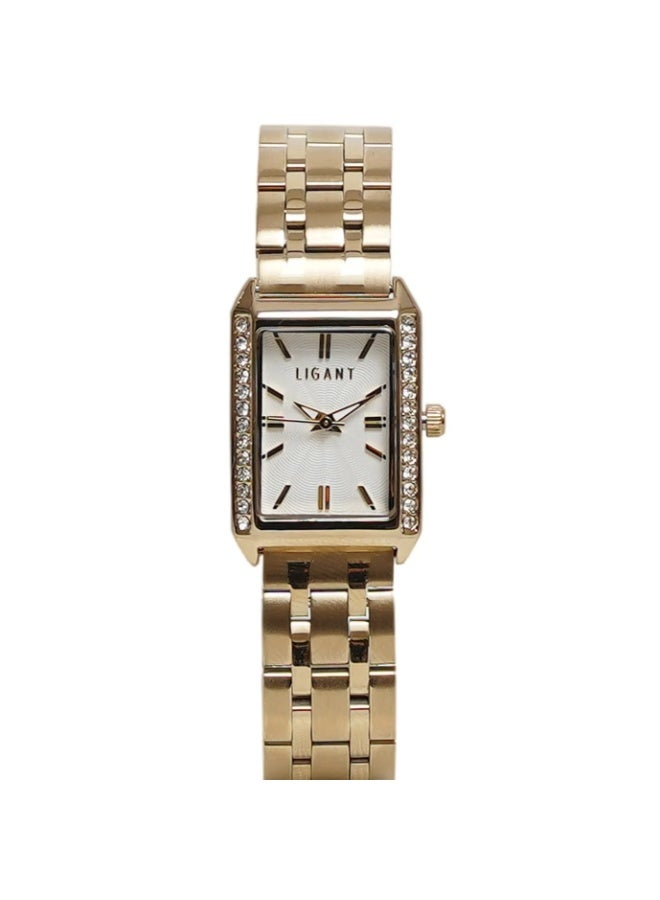 LIGANT Luxury Women's Stainless Steel Watch in Gold & White - Elegant Modern Design - Rust Resistant Metallic Wristwatch for Events & Daily Wear - Image 1