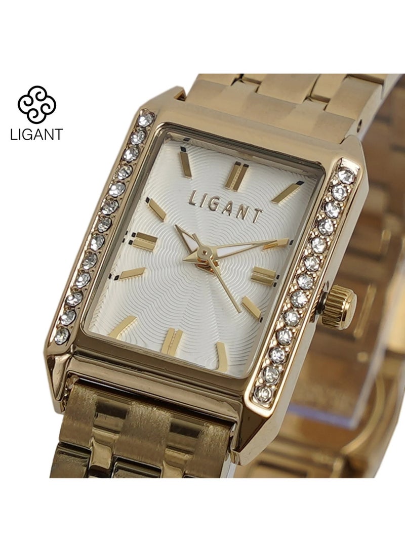 LIGANT Luxury Women's Stainless Steel Watch in Gold & White - Elegant Modern Design - Rust Resistant Metallic Wristwatch for Events & Daily Wear - Image 2