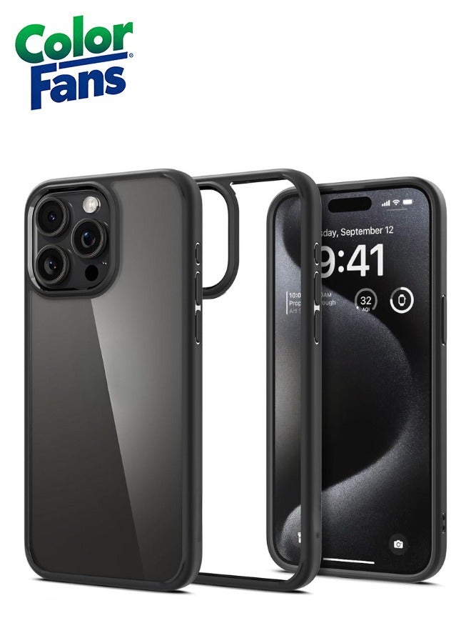كولور فانس جراب هجين فائق لهاتف آيفون 15 برو مضاد للاصفرار وحماية بدرجة عسكرية - أسود شفاف - Image 1