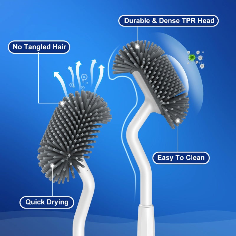 HAMITOR Toilet Bowl Brush Holder Set: Deep Cleaning Silicone Toilet Cleaner Scrubber Under Rim with Curved Bristle for Bathroom Dead Corner Clean - Modern Rv Toilet Decorative Accessories - White - Image 4