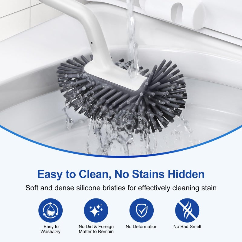 HAMITOR Toilet Bowl Brush Holder Set: Deep Cleaning Silicone Toilet Cleaner Scrubber Under Rim with Curved Bristle for Bathroom Dead Corner Clean - Modern Rv Toilet Decorative Accessories - White - Image 5