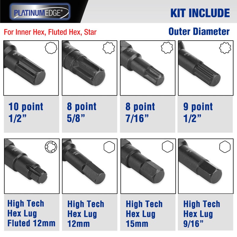 PlatinumEdge Lug Nut Key Set, 16 Pieces SAE & Metric Wheel Lock Removal Tool Kit, Cr-Mo Steel - Image 2