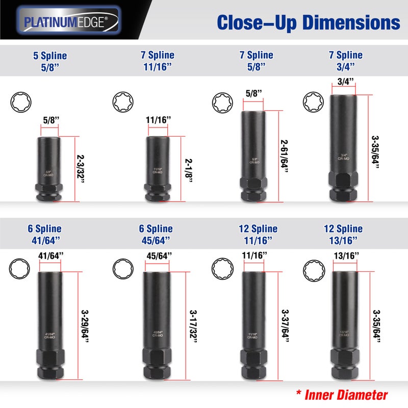 PlatinumEdge Lug Nut Key Set, 16 Pieces SAE & Metric Wheel Lock Removal Tool Kit, Cr-Mo Steel - Image 4