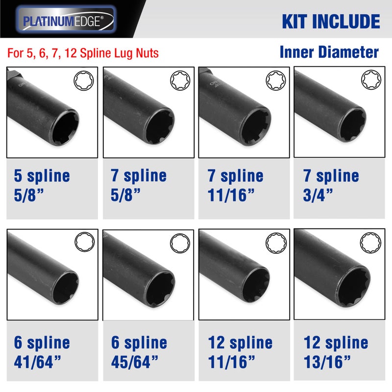 PlatinumEdge Lug Nut Key Set, 16 Pieces SAE & Metric Wheel Lock Removal Tool Kit, Cr-Mo Steel - Image 3