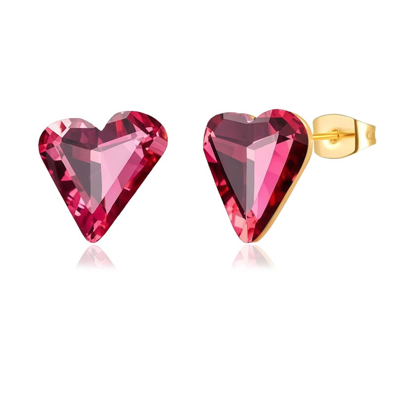 EVEVIC Austrian Crystal Heart Stud Earrings for Women 14K Gold Plated Hypoallergenic Formal Jewelry Gift (Rose Pink) - Image 1