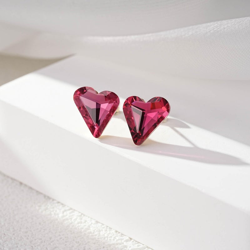 EVEVIC Austrian Crystal Heart Stud Earrings for Women 14K Gold Plated Hypoallergenic Formal Jewelry Gift (Rose Pink) - Image 5