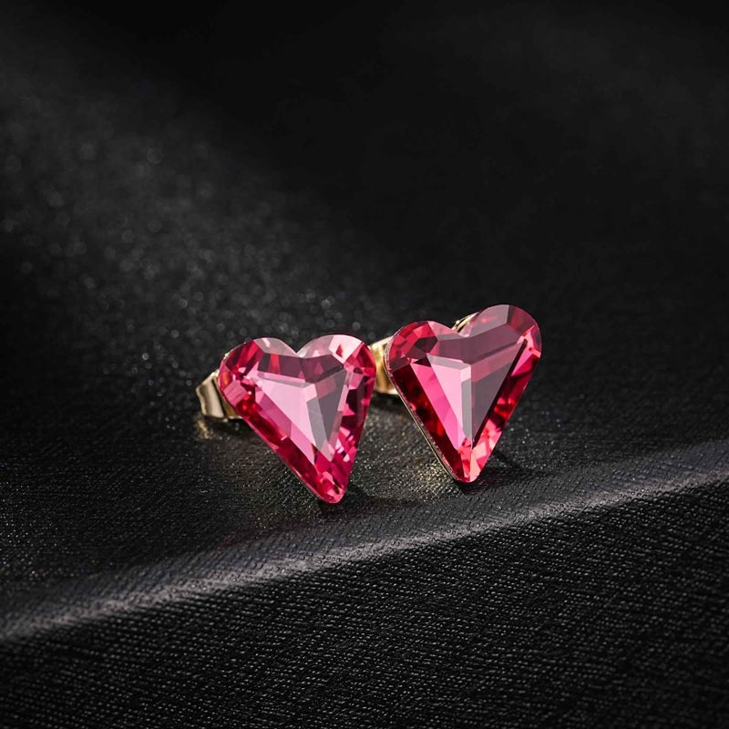 EVEVIC Austrian Crystal Heart Stud Earrings for Women 14K Gold Plated Hypoallergenic Formal Jewelry Gift (Rose Pink) - Image 4
