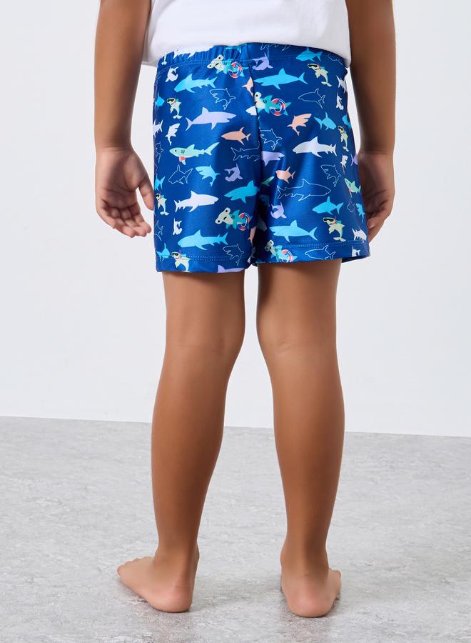 ستايلي طقم شورت سباحة للأولاد برسومات وقبعة - Image 4