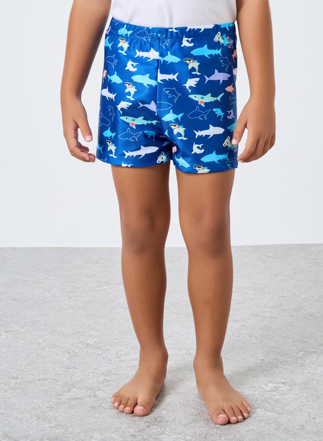 ستايلي طقم شورت سباحة للأولاد برسومات وقبعة - Image 2