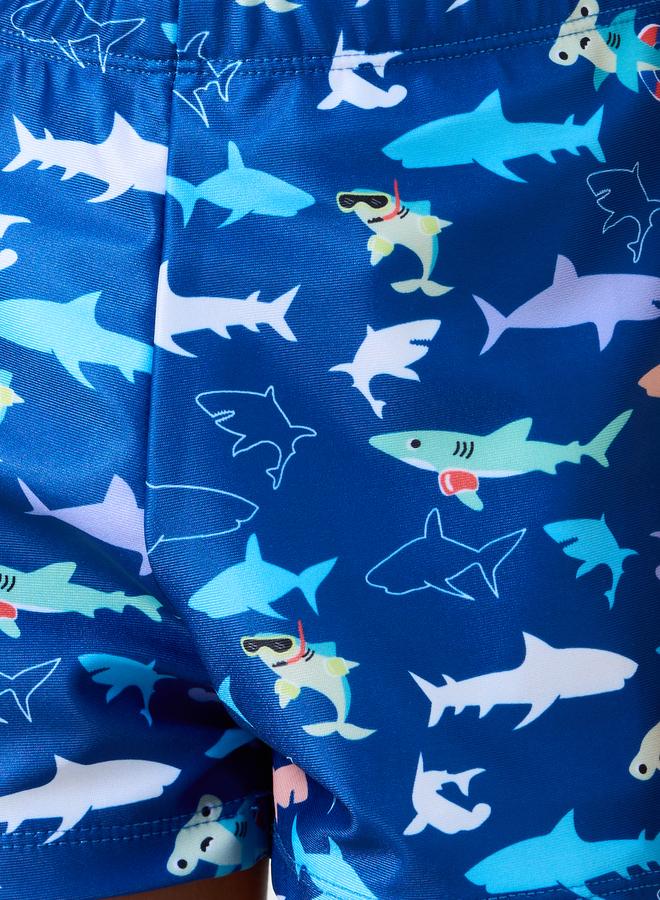 ستايلي طقم شورت سباحة للأولاد برسومات وقبعة - Image 3