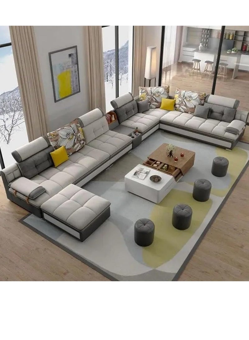 Poppins Home 7-Seater Fabric Sectional Sofa  Smart Couch for Elegant Living Rooms 